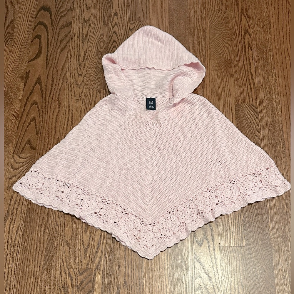 Gap kids hooded pink knit shawl 100% cotton